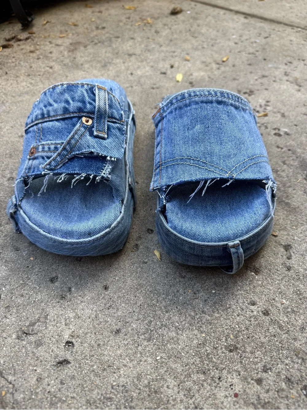 Denim platform slides made by me @ SoleMateDenim
